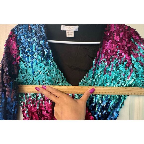 Collective The Label Ombre Sequin Long Sleeve Fuchsia & Teal Mini Dress Women's - Picture 11 of 12